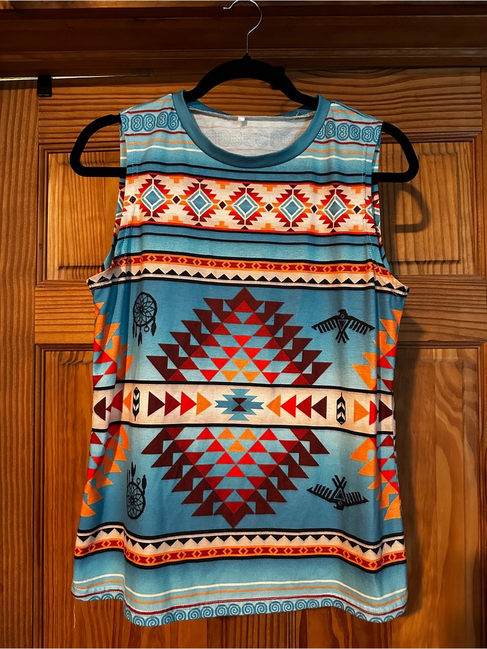 Sleeveless Aztec Pattern Tank Top in Teal